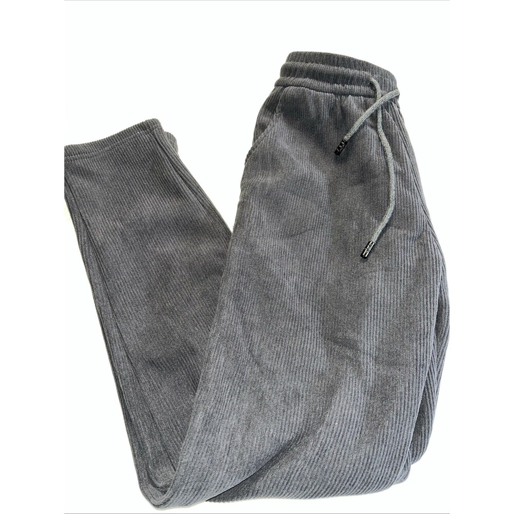 On Chic Gray High Rise Ribbed Fleece Elastic Waist Pants Jr Size L / XL  nWT